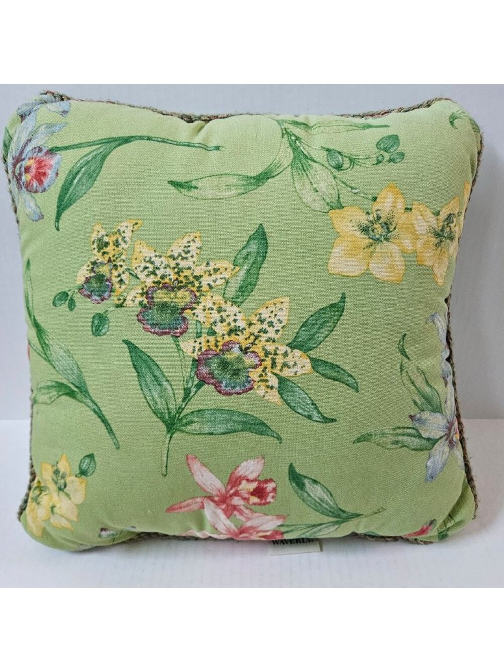 Waverly Orchid Cove Reversible Pillow 16X16 Green Turquoise Floral Tropical